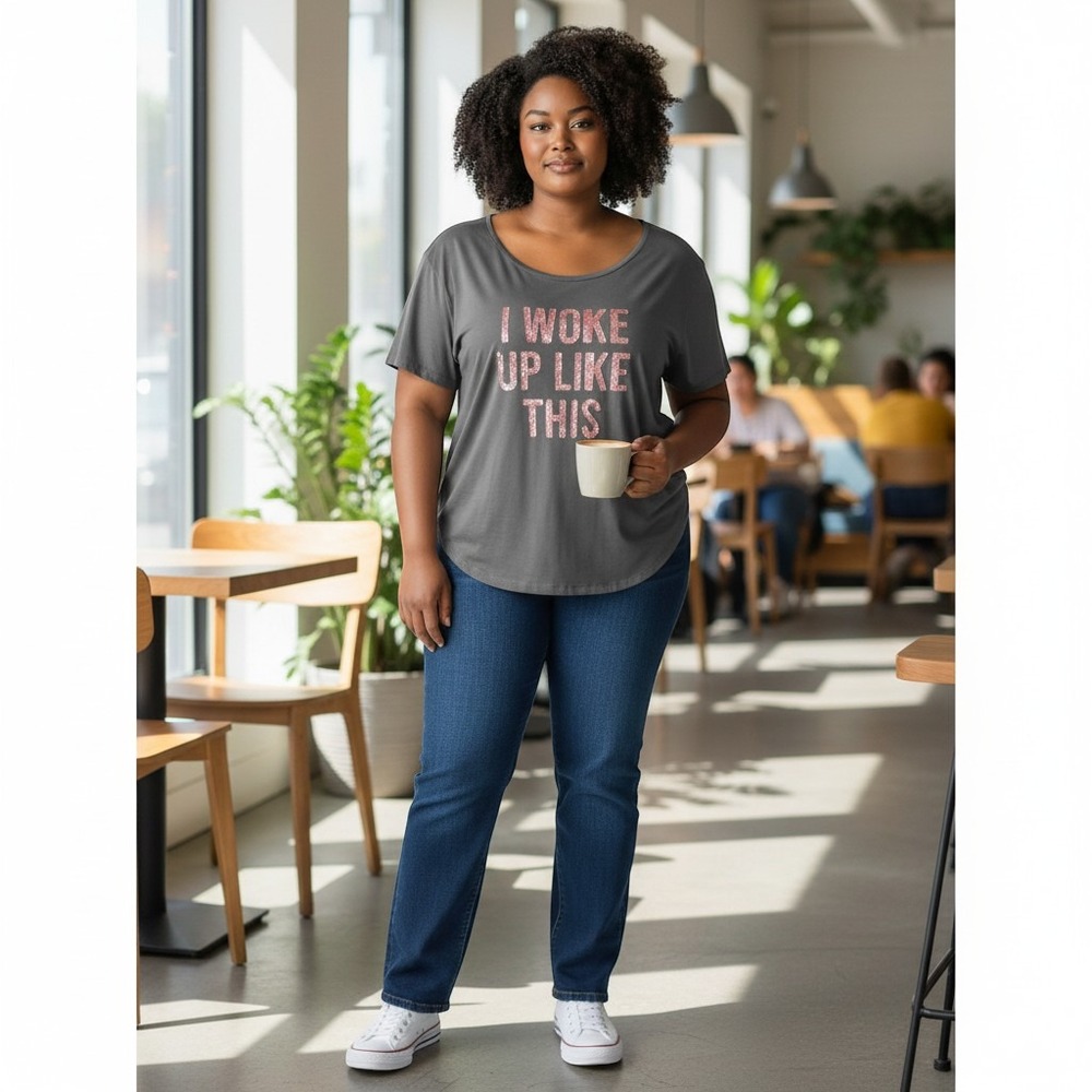 Bobbie Brooks Sleep Shirt 3X Gray Excellent I Woke Up Like This Sequin Graphic